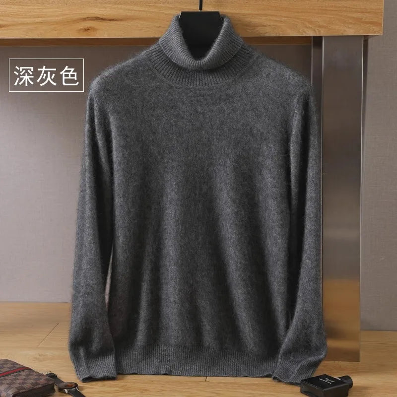 Men’s Cashmere Sweater Cable Knit High Collar Anti-Pilling