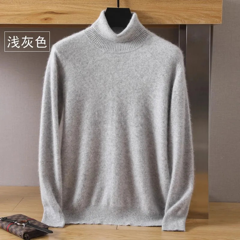 Men’s Cashmere Sweater Cable Knit High Collar Anti-Pilling