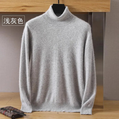 Men’s Cashmere Sweater Cable Knit High Collar Anti-Pilling