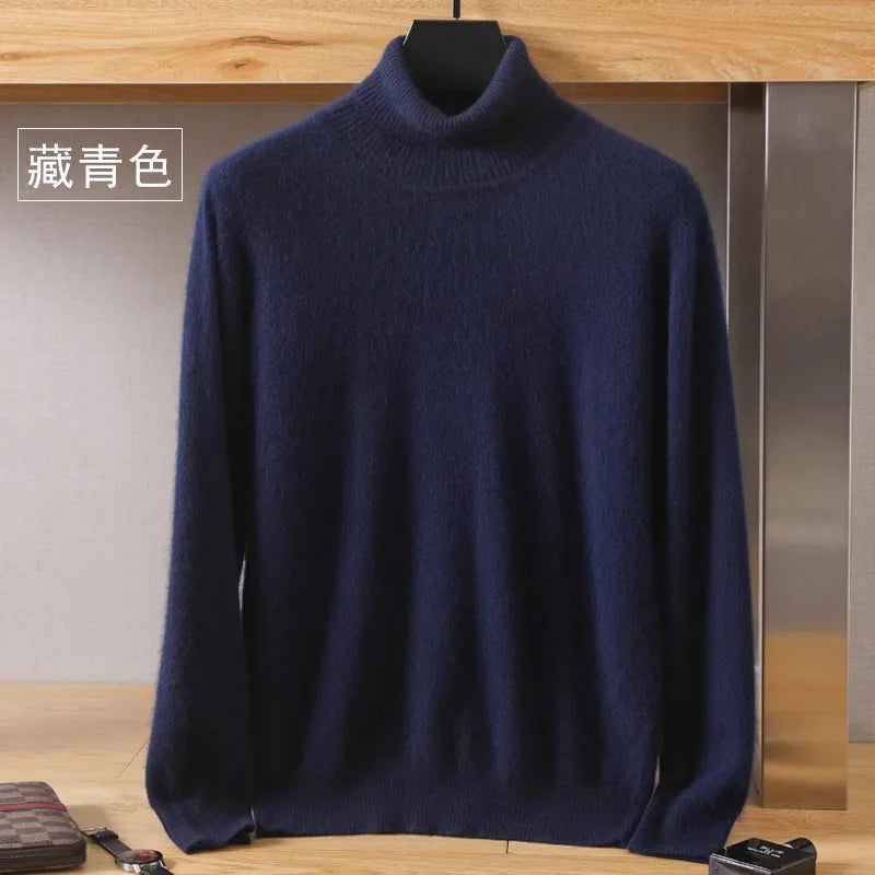 Men’s Cashmere Sweater Cable Knit High Collar Anti-Pilling