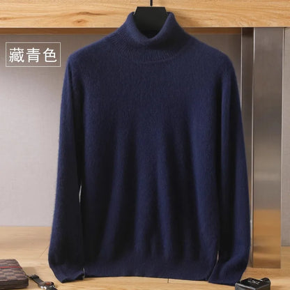 Men’s Cashmere Sweater Cable Knit High Collar Anti-Pilling