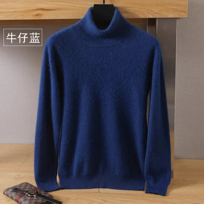 Men’s Cashmere Sweater Cable Knit High Collar Anti-Pilling