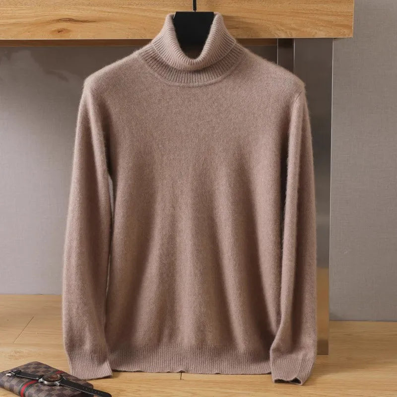 Men’s Cashmere Sweater Cable Knit High Collar Anti-Pilling