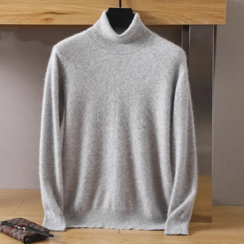 Men’s Cashmere Sweater Cable Knit High Collar Anti-Pilling