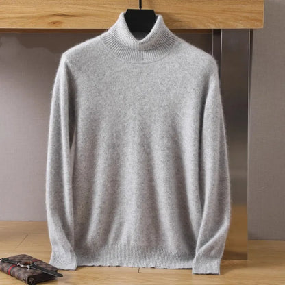 Men’s Cashmere Sweater Cable Knit High Collar Anti-Pilling