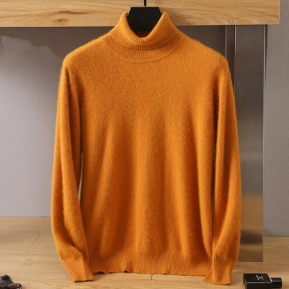 Men’s Cashmere Sweater Cable Knit High Collar Anti-Pilling