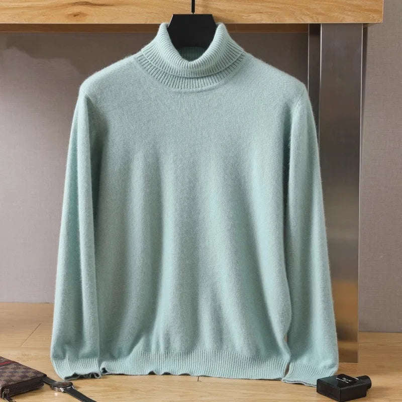 Men’s Cashmere Sweater Cable Knit High Collar Anti-Pilling