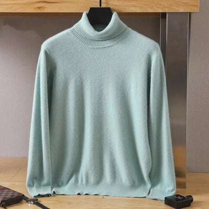Men’s Cashmere Sweater Cable Knit High Collar Anti-Pilling