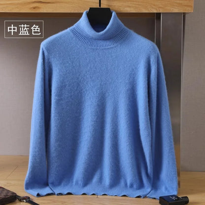 Men’s Cashmere Sweater Cable Knit High Collar Anti-Pilling