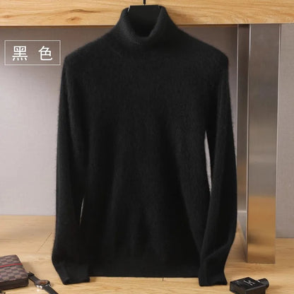 Men’s Cashmere Sweater Cable Knit High Collar Anti-Pilling