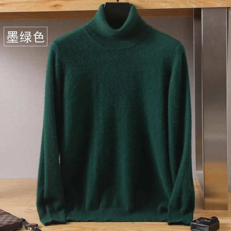 Men’s Cashmere Sweater Cable Knit High Collar Anti-Pilling