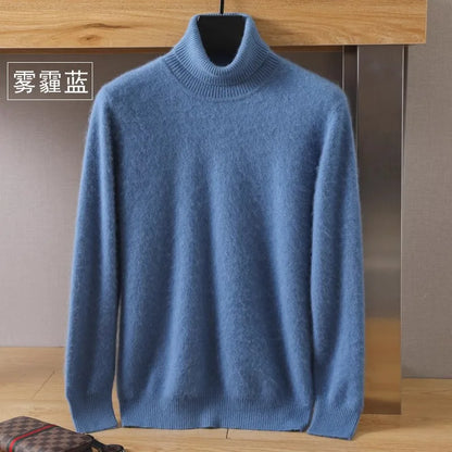 Men’s Cashmere Sweater Cable Knit High Collar Anti-Pilling