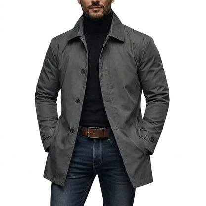 Men’s Coat Mid-Length Button-Front Two Side Pockets