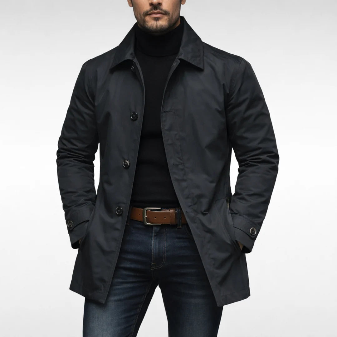 Men’s Coat Mid-Length Button-Front Two Side Pockets