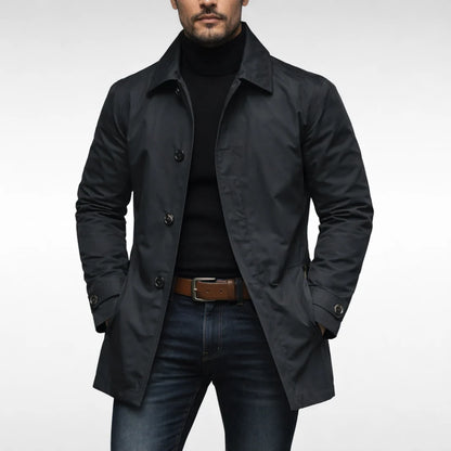 Men’s Coat Mid-Length Button-Front Two Side Pockets