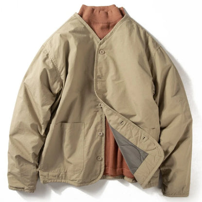 Men’s Jacket Lightweight Quilted Collarless Button Front Patch Pockets