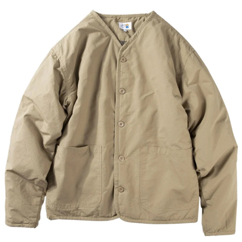 Men’s Jacket Lightweight Quilted Collarless Button Front Patch Pockets