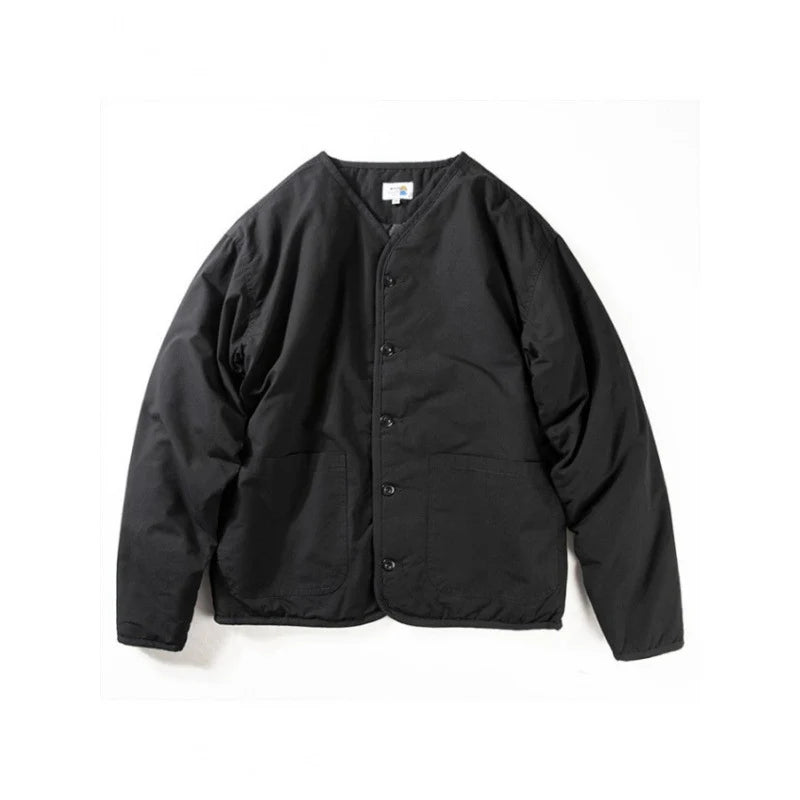 Men’s Jacket Lightweight Quilted Collarless Button Front Patch Pockets