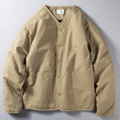 Men’s Jacket Lightweight Quilted Collarless Button Front Patch Pockets