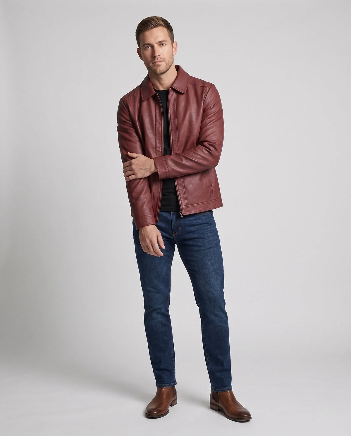 Men's Leather Jacket Functional Pockets Modern Fit