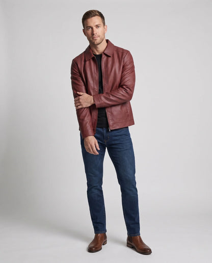 Men's Leather Jacket Functional Pockets Modern Fit