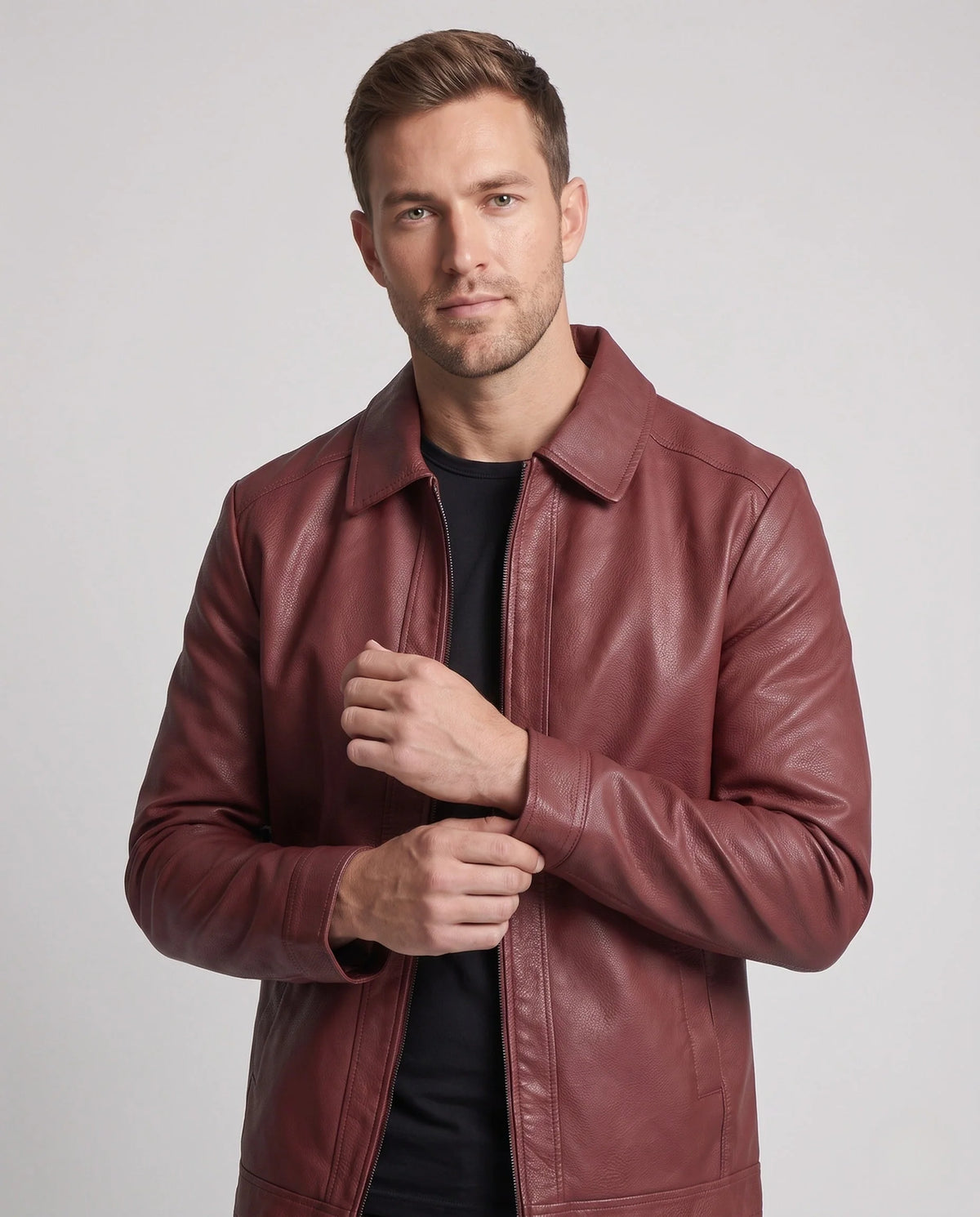 Men's Leather Jacket Functional Pockets Modern Fit