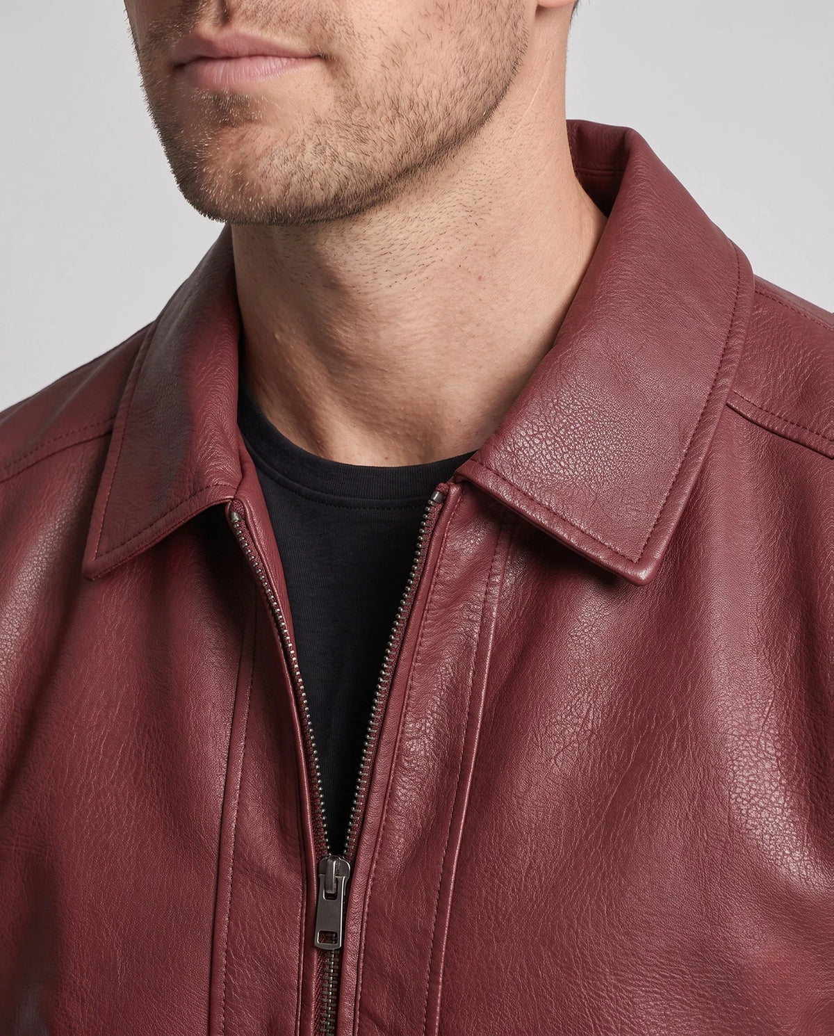 Men's Leather Jacket Functional Pockets Modern Fit