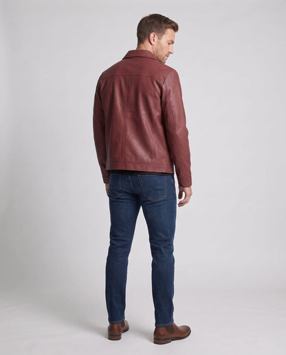 Men's Leather Jacket Functional Pockets Modern Fit