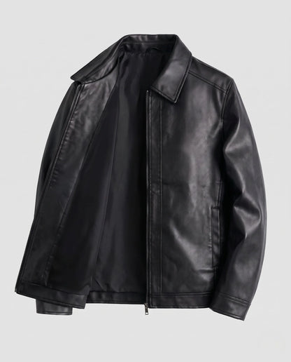 Men's Leather Jacket Functional Pockets Modern Fit