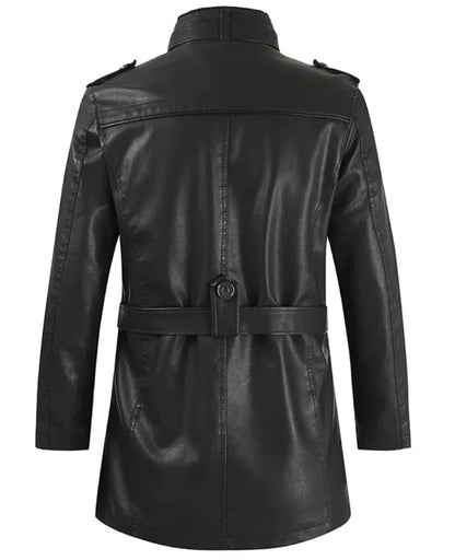 Men’s Long Leather Coat Genuine Leather Regular Fit for Winter