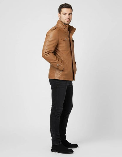 Men’s Long Leather Coat Genuine Leather Regular Fit for Winter
