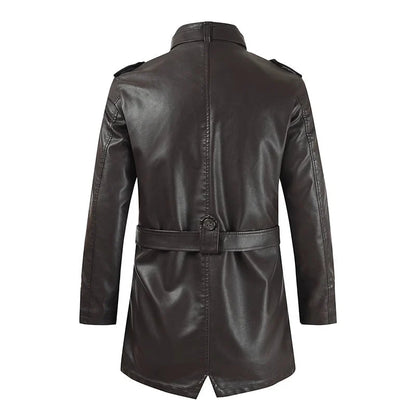 Men’s Long Leather Coat Genuine Leather Regular Fit for Winter