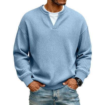 Men’s Long-Sleeve Tee Textured Waffle Mock-Layer Neckline Relaxed Fit