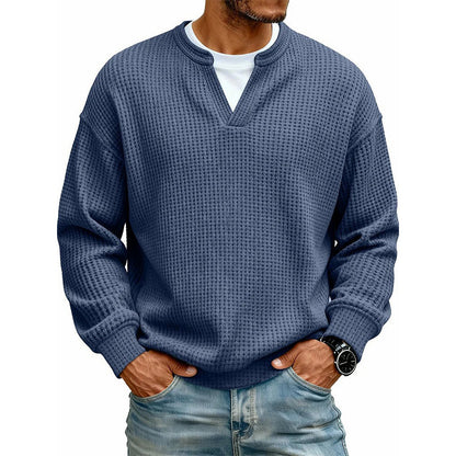 Men’s Long-Sleeve Tee Textured Waffle Mock-Layer Neckline Relaxed Fit