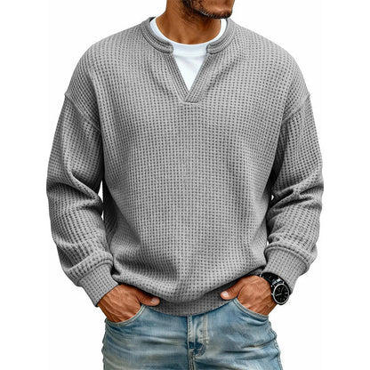 Men’s Long-Sleeve Tee Textured Waffle Mock-Layer Neckline Relaxed Fit