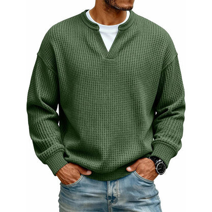 Men’s Long-Sleeve Tee Textured Waffle Mock-Layer Neckline Relaxed Fit