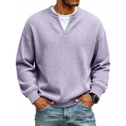 Men’s Long-Sleeve Tee Textured Waffle Mock-Layer Neckline Relaxed Fit