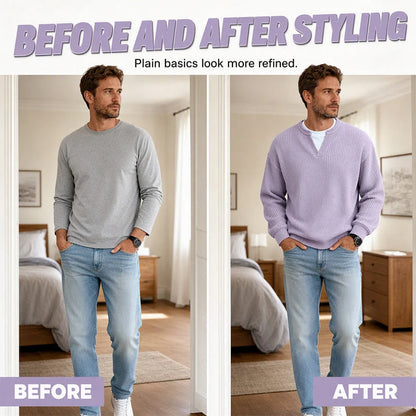 Men’s Long-Sleeve Tee Textured Waffle Mock-Layer Neckline Relaxed Fit