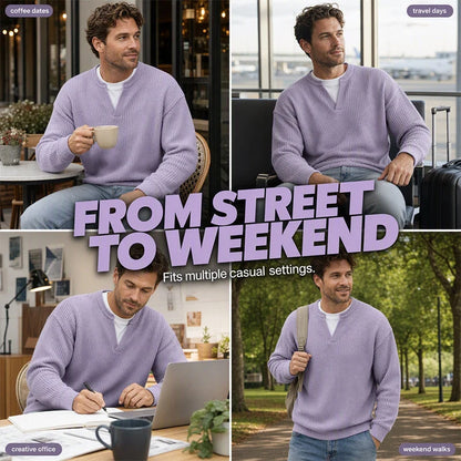 Men’s Long-Sleeve Tee Textured Waffle Mock-Layer Neckline Relaxed Fit