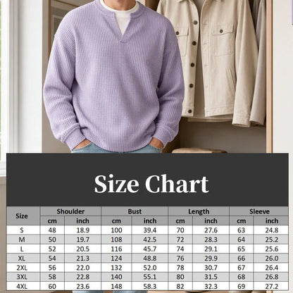 Men’s Long-Sleeve Tee Textured Waffle Mock-Layer Neckline Relaxed Fit