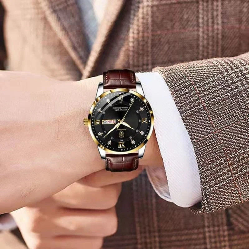 Men's Luminous Waterproof Watch – Timeless Stainless Steel with Radiant Display