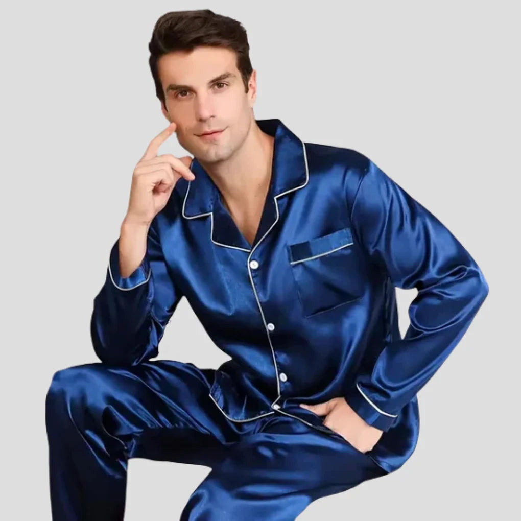 Men's Pajama Set Soft Feel Contrast Trim Drawstring Waist