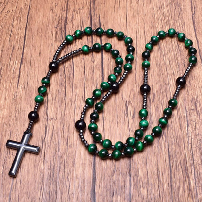 Men's Rosary Necklace with Lapis Lazuli and Tiger Eye – Orion Design