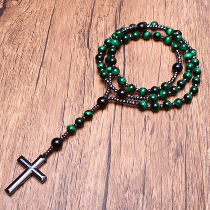 Men's Rosary Necklace with Lapis Lazuli and Tiger Eye – Orion Design