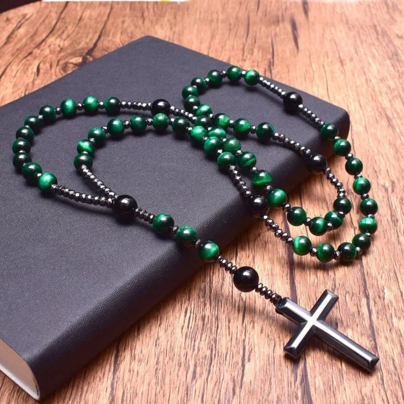 Men's Rosary Necklace with Lapis Lazuli and Tiger Eye – Orion Design