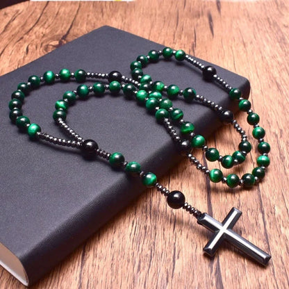 Men's Rosary Necklace with Lapis Lazuli and Tiger Eye – Orion Design