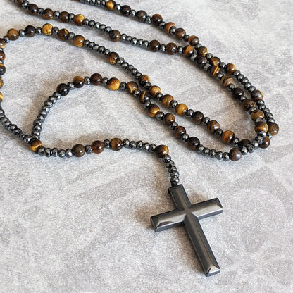 Men's Rosary Necklace with Lapis Lazuli and Tiger Eye – Orion Design