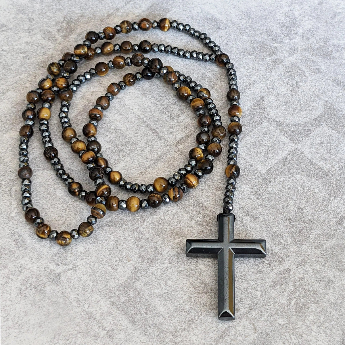 Men's Rosary Necklace with Lapis Lazuli and Tiger Eye – Orion Design
