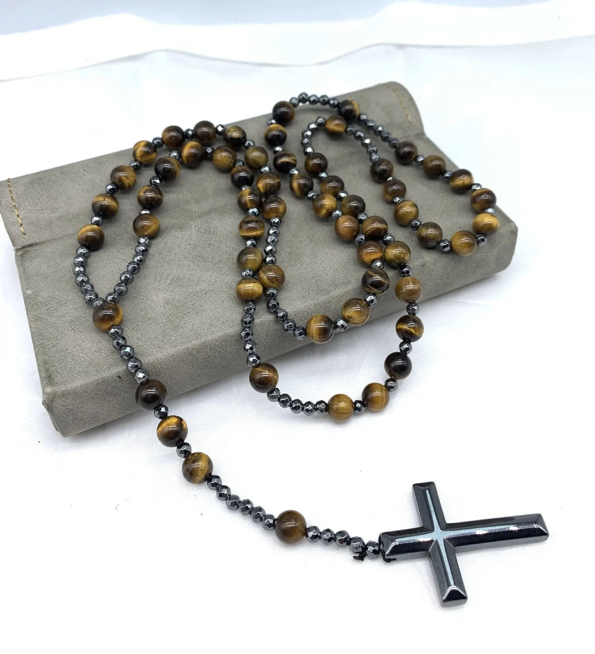 Men's Rosary Necklace with Lapis Lazuli and Tiger Eye – Orion Design