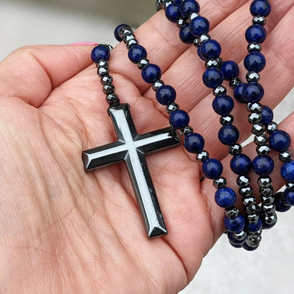 Men's Rosary Necklace with Lapis Lazuli and Tiger Eye – Orion Design